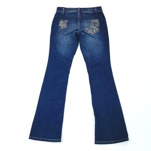 L.E.I. ♡ Dark Distressed "Ashley Trouble" Embroidered|Embellished Bling Jeans 3R